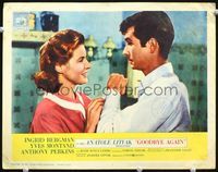 4f616 GOODBYE AGAIN lobby card #2 '61 close up of Ingrid Bergman buttoning Anthony Perkins' cuffs!