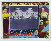 4f629 GUN GIRLS movie lobby card '56 great scene of six sleazy ultra bad girls in police line up!