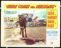 4f652 HERE COME THE NELSONS LC '51 wacky image of rodeo cowboy Ozzie Nelson thrown from horse!