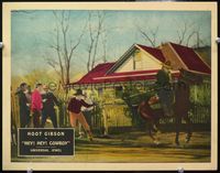 4f654 HEY HEY COWBOY lobby card '27 great image of Hoot Gibson roping bad guy from running horse!
