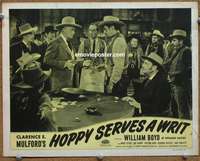 4f665 HOPPY SERVES A WRIT lobby card R40s Hopalong Cassidy breaks up crooked poker game in saloon!