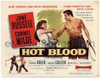 4f129 HOT BLOOD TC '56 great image of barechested Cornel Wilde grabbing Jane Russell, Nicholas Ray