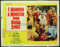 4f678 I MARRIED A MONSTER FROM OUTER SPACE LC #5 '58 doctor examines unconscious woman by crowd!