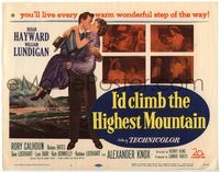 4f136 I'D CLIMB THE HIGHEST MOUNTAIN TC '51 William Lundigan carrying & kissing Susan Hayward!