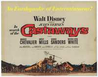 4f141 IN SEARCH OF THE CASTAWAYS TC '62 Disney, different art of natives in front of volcanoes!