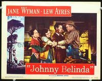 4f706 JOHNNY BELINDA lobby card #2 '48 Lew Ayres stands between deaf/mute Jane Wyman & her parents!