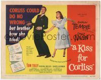 4f152 KISS FOR CORLISS TC '49 great image of of Shirley Temple pulling on David Niven's jacket!
