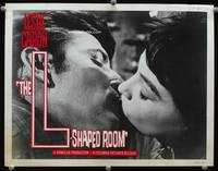 4f757 L-SHAPED ROOM movie lobby card '63 great super close up of Leslie Caron kissing Tom Bell!