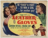 4f166 LEATHER GLOVES title card '48 boxing Cameron Mitchell takes a swing, holds Virginia Grey!