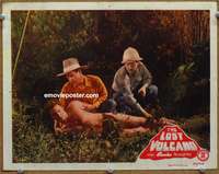 4f754 LOST VOLCANO movie lobby card #6 '50 two hunters tie up Johnny Sheffield as Bomba in jungle!