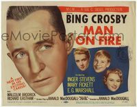 4f185 MAN ON FIRE TC '57 huge head shot of Bing Crosby, who wants to keep custody of his child!
