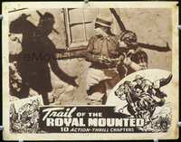 4f791 MYSTERY TROOPER lobby card R35 cool image of man & woman looking at Mountie shadow on wall!