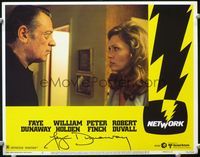 4f793 NETWORK signed lobby card #6 '76 by Faye Dunaway, who is glaring at craggy William Holden!