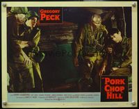 4f827 PORK CHOP HILL lobby card #3 '59 Korean War soldier Gregory Peck helped by Woody Strode!