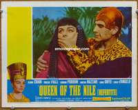 4f833 QUEEN OF THE NILE lobby card '61 Edmund Purdom puts hand over pretty Jeanne Crain's mouth!