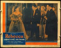 4f845 REBECCA lobby card #6 R48 Alfred Hitchcock, Laurence Olivier stares at pretty Joan Fontaine!