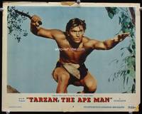 4f929 TARZAN THE APE MAN lobby card #8 '59 great close up of Denny Miller in classic pose in tree!