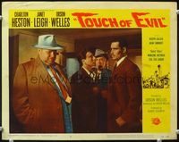 4f950 TOUCH OF EVIL lobby card #3 '58 Mexican Charlton Heston glaring at fat rumpled Orson Welles!