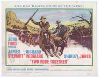 4f337 TWO RODE TOGETHER title card '60 John Ford, art of James Stewart & Richard Widmark on horses!