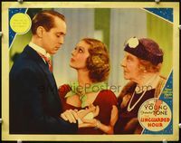 4f962 UNGUARDED HOUR lobby card '36 beautiful Loretta Young asks Franchot Tone how he hurt his hand!