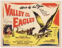 4f343 VALLEY OF THE EAGLES title lobby card '52 giant eagles in mortal combat with savage wolves!