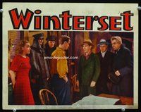 4f989 WINTERSET lobby card '36 Burgess Meredith & pretty Margo in room with five other people!