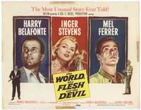 4f358 WORLD, THE FLESH & THE DEVIL TC '59 Inger Stevens between Harry Belafonte & Mel Ferrer!