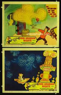 4g003 1001 ARABIAN NIGHTS 2 movie lobby cards '59 Jim Backus as Mr. Magoo, cool cartoon art!