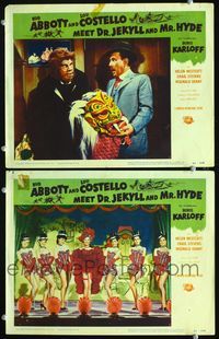 4g001 ABBOTT & COSTELLO MEET DR. JEKYLL & MR. HYDE 2 LCs '53 Abbott meets scary Karloff + showgirls!