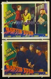 4g019 ADVENTURES OF MARTIN EDEN 2 movie lobby cards '42 Jack London story, young Glenn Ford!