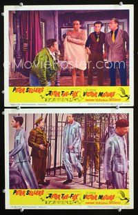 4g020 AFTER THE FOX 2 movie lobby cards '66 Peter Sellers in towel and prison uniform!