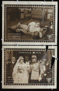 4g028 AMERICANO 2 movie lobby cards '16 early Douglas Fairbanks, cool marriage scene image!