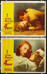 4g033 ANNA 2 movie lobby cards '53 romantic close-up of sexy Silvana Mangano, Vittorio Gassman!