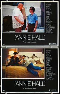 4g034 ANNIE HALL 2 movie lobby cards '77 Woody Allen & Diane Keaton, a nervous romance!