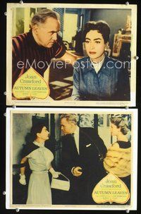4g040 AUTUMN LEAVES 2 movie lobby cards '56 two images of angry-looking Joan Crawford!