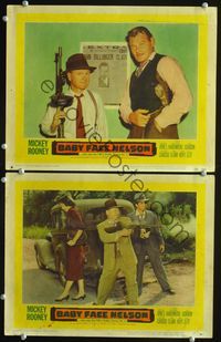 4g042 BABY FACE NELSON 2 movie lobby cards '57 cool images of Mickey Rooney w/tommy gun!