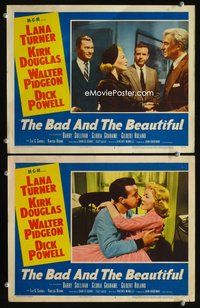 4g044 BAD & THE BEAUTIFUL 2 movie lobby cards '53 beautiful Lana Turner w/Dick Powell & cast!