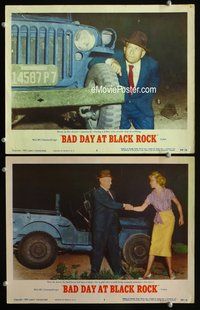 4g045 BAD DAY AT BLACK ROCK 2 movie lobby cards '55 Spencer Tracy, Anne Francis!
