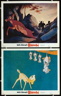 4g049 BAMBI 2 movie lobby cards R66 Walt Disney cartoon deer classic, art of forest animals!