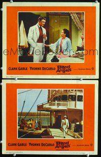 4g050 BAND OF ANGELS 2 movie lobby cards '57 cool images of Clark Gable, Yvonne De Carlo!