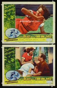 4g060 BEAST WITH 1,000,000 EYES 2 LCs '55 cool wacky horror border art & image of woman in peril!