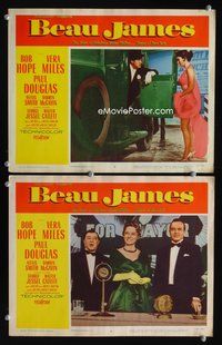4g062 BEAU JAMES 2 movie lobby cards '57 funnyman Bob Hope as Jimmy Walker!