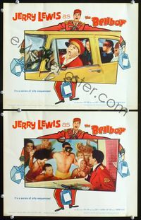 4g063 BELLBOY 2 movie lobby cards '60 zany Jerry Lewis slapstick, cool design!