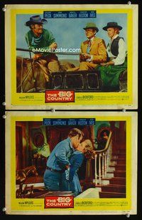 4g072 BIG COUNTRY 2 lobby cards '58 William Wyler western classic, Chuck Conners, Gregory Peck!