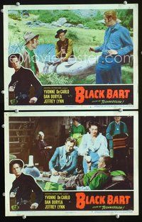 4g077 BLACK BART 2 movie lobby cards '47 sexy Yvonne DeCarlo, tough cowboy Dan Duryea!