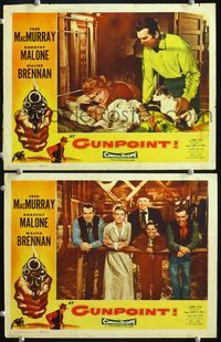4g038 AT GUNPOINT 2 movie lobby cards '55 Fred MacMurray & Dorothy Malone w/sick child & cast!