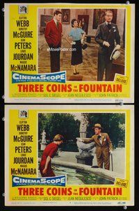 4g005 3 COINS IN THE FOUNTAIN 2 movie lobby cards '54 Clifton Webb, Dorothy McGuire, Jean Peters!