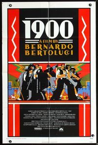 4h019 1900 1sh '77 Bernardo Bertolucci, Robert De Niro, cool Doug Johnson art!