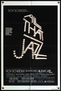 4h053 ALL THAT JAZZ 1sh '79 Bob Fosse musical, cool art of title in lightbulbs!