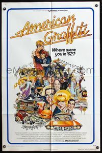 4h063 AMERICAN GRAFFITI 1sh '73 George Lucas teen classic, it was the time of your life!
